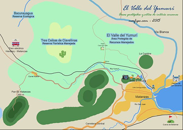 Mapa del Valle del Yumurí y otros lugares de interés turístico y geográfico a su alrededor