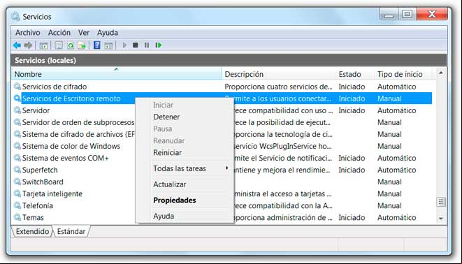 Herramienta para configurar los servicios en Windows 7