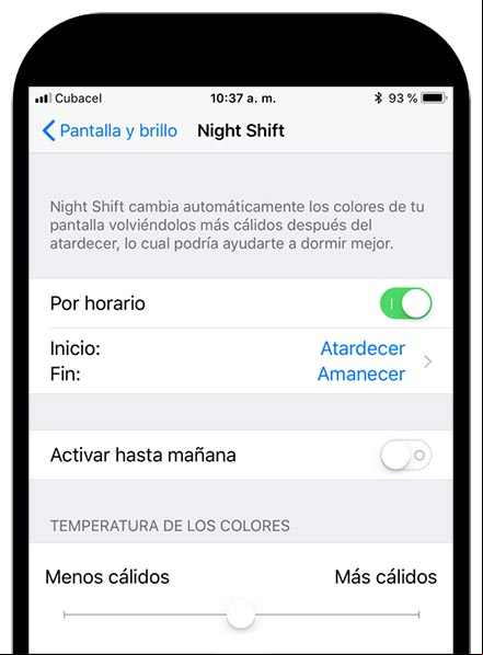 Activar Night Shift o el Modo nocturno en el iPhone