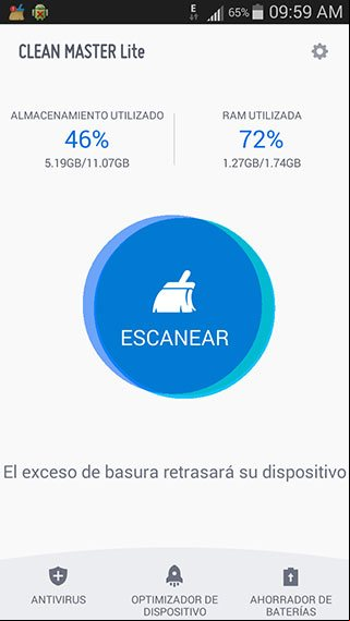  principal de Clean Master, una de las mejores aplicaciones para limpiar Android