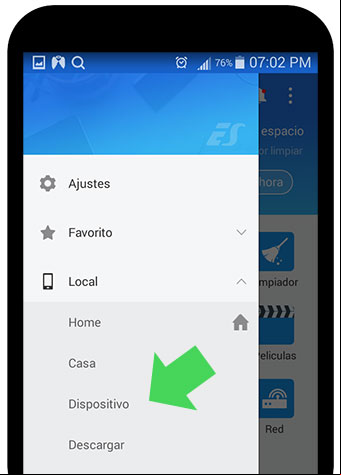 Explorar dispositivo en busca del archivo APK a instalar