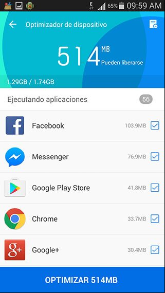  de Optimizar dispositivo de la aplicación Clean Master Lite