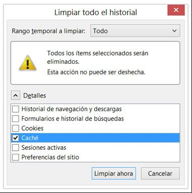 Eliminar archivos temporales en el navegador Firefox Eliminar archivos temporales en el navegador Firefox