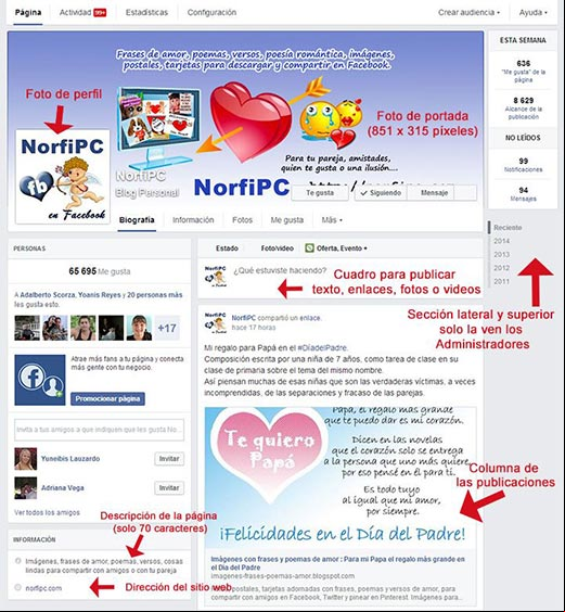 Estructura y secciones de la página de fans de Facebook en Junio del 2014 Estructura y secciones de la página de fans de Facebook en Junio del 2014
