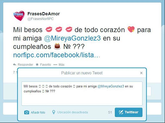 Mensaje en Twitter copiando y pegando emoticonos EMOJI