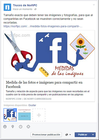 Seleccionar imagen al compartir la dirección de una página de nuestro sitio en Facebook