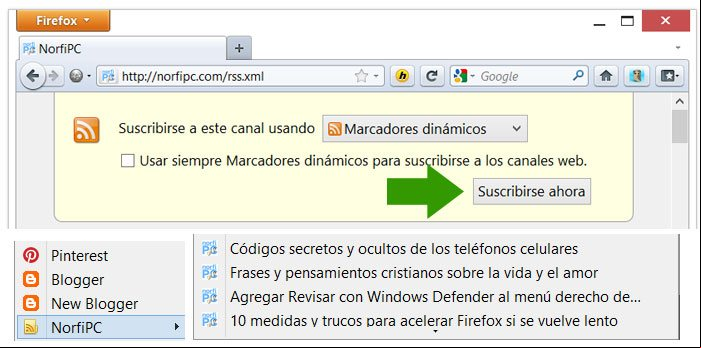 Usar los marcadores dinámicos en Firefox para suscribirse a las fuentes de noticias RSS en un sitio web