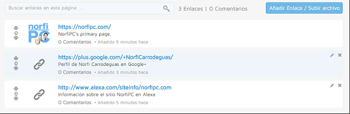 Enlaces en la página de Everipedia del sitio NorfiPC
