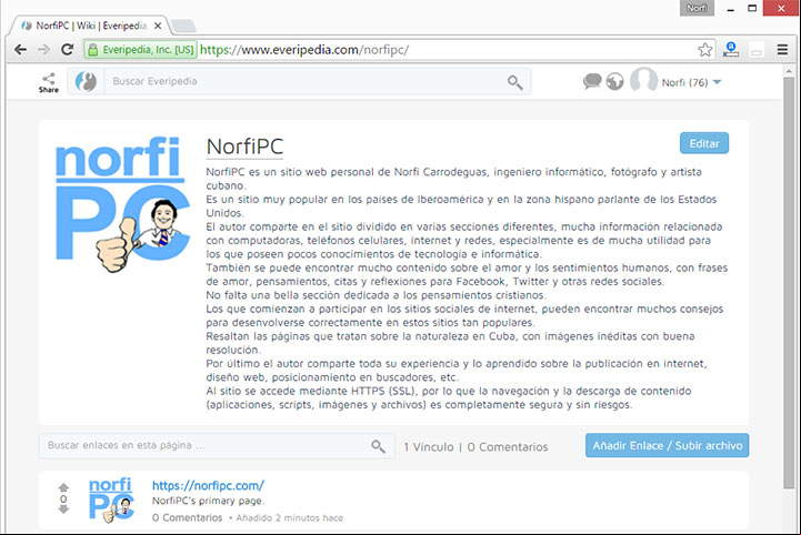 Página del sitio web NorfiPC en Everipedia